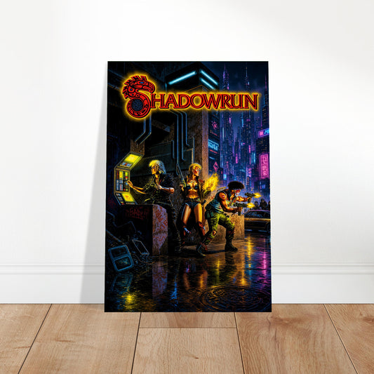 Shadowrun Cyberpunk Poster – Neon Warriors in Futuristic City Wall Art Decor 2