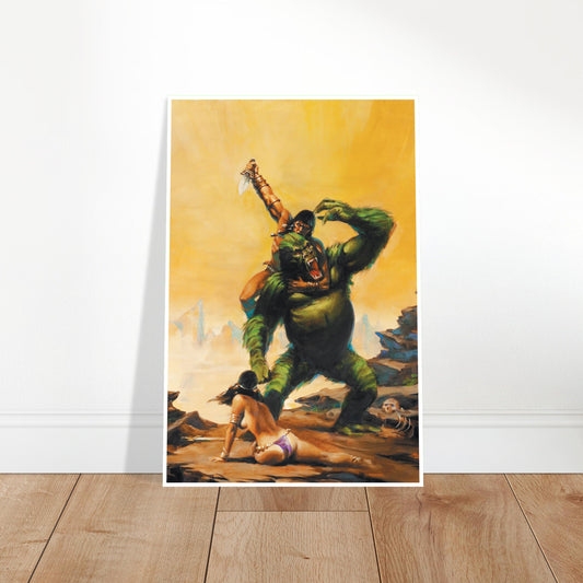 CONAN POSTER JOE CHIODO BARBARIAN VS BEAST 1991 PULP FANTASY BATTLE SCENE 2