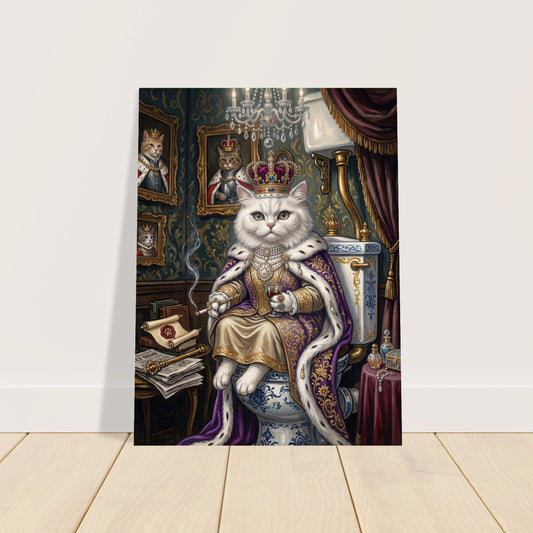 Royal White Cat on the Throne Funny Bathroom Wall Art Vintage Oil Painting Print 2