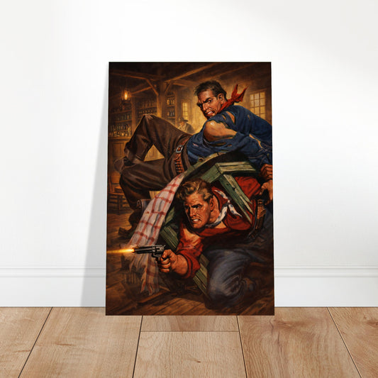 RICHARD LILLIS STYLE POSTER TAVERN SHOOTOUT WILD WEST GUNFIGHT VINTAGE ACTION AR 2