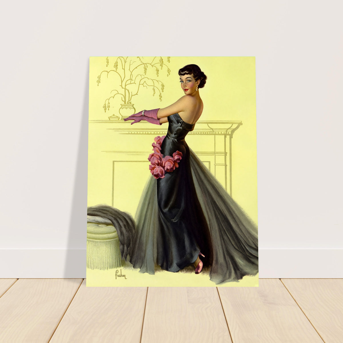 Art Frahm Pin-Up in Front of Fireplace Poster 1950 Wall Art Decor 2