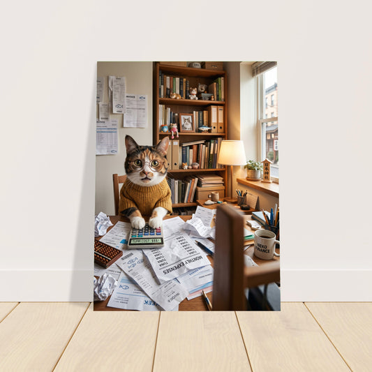 Funny Cat Poster – Accountant Cat with Glasses at the Office, Humor Wall Art 2
