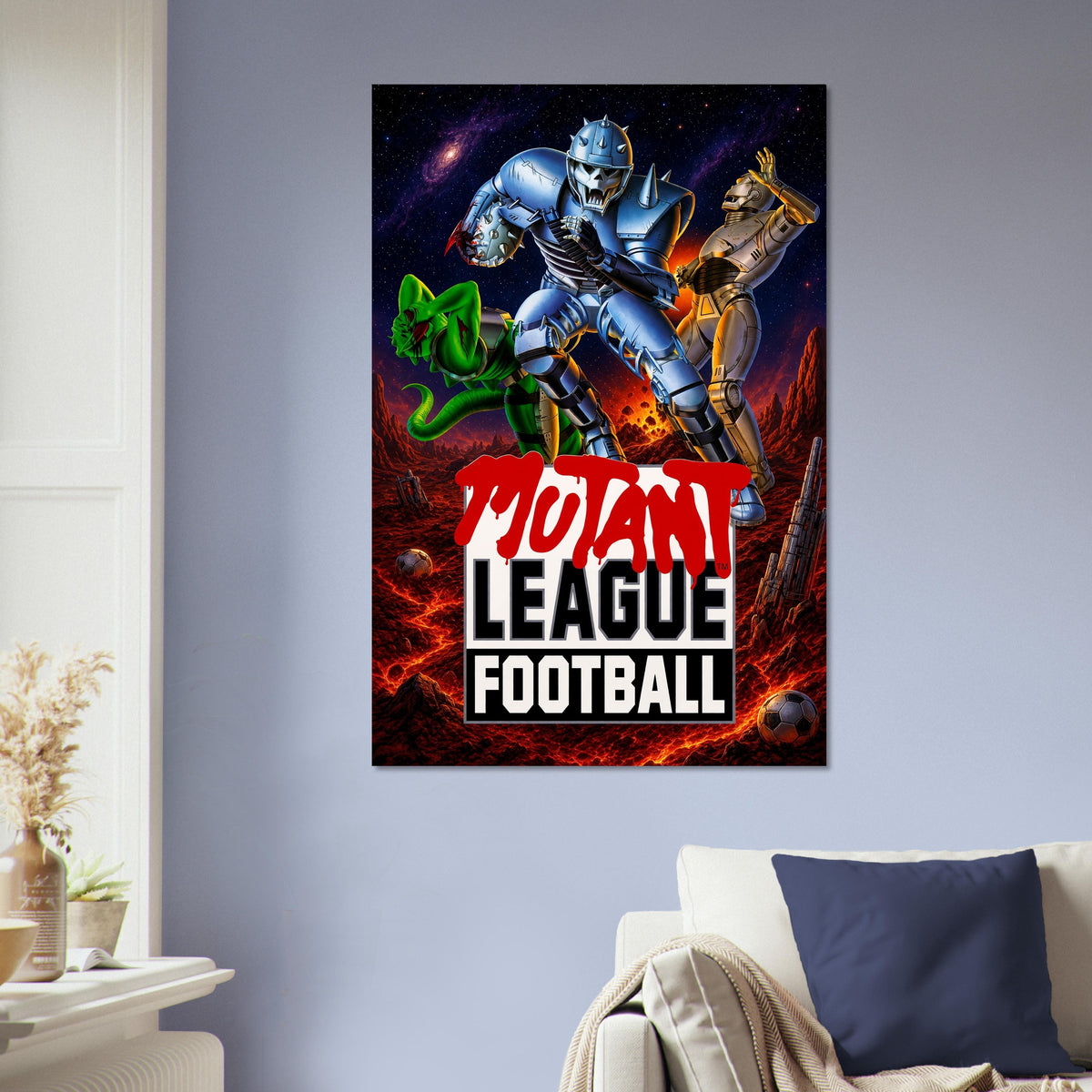 Mutant League Football Poster – Blue Armored Warrior Sci-Fi Sports 5