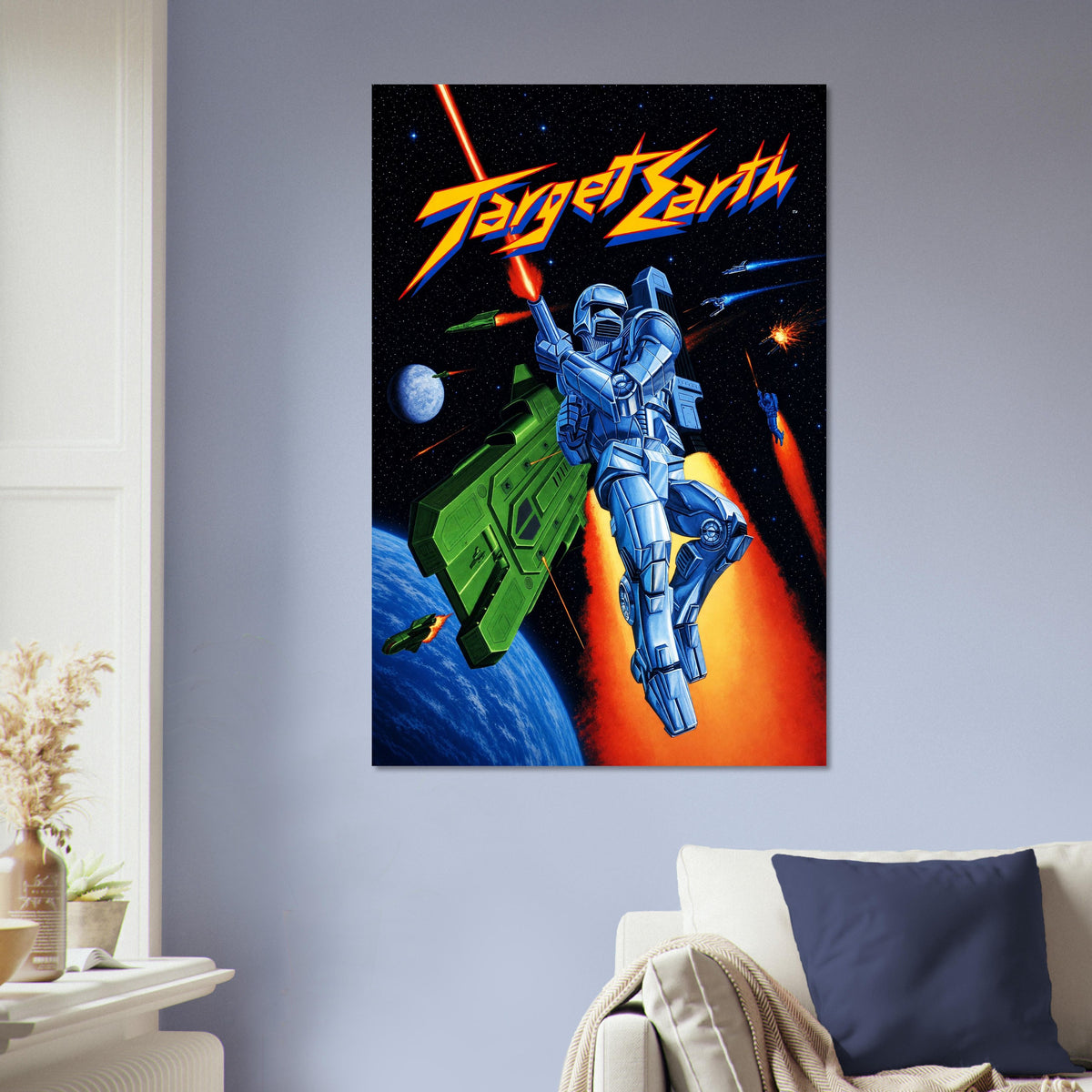 Target Earth Poster – Blue Robot Mech Warrior Sci-Fi Battle Art Wall Art Decor 5