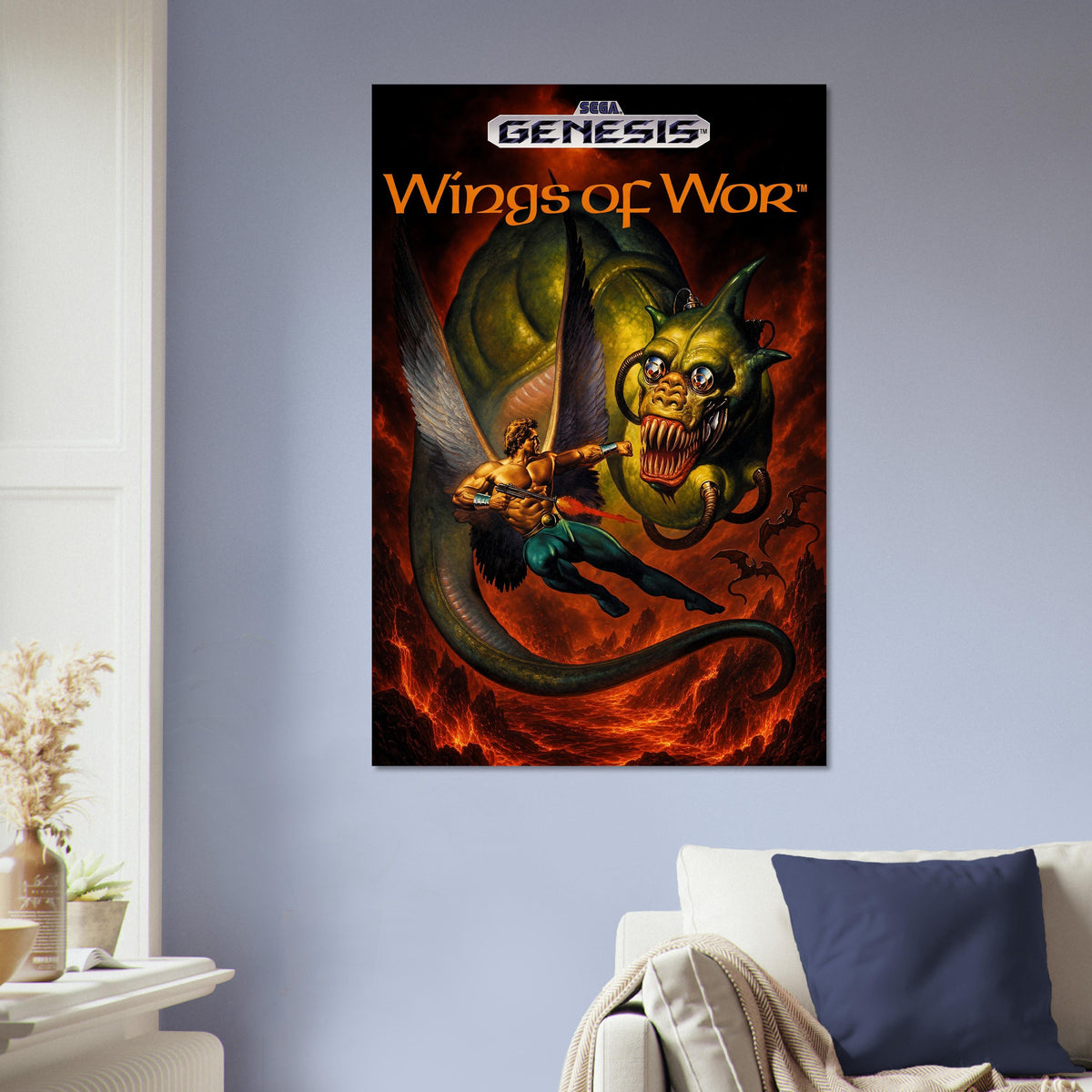 Wings of War Poster – Winged Warrior vs Monster – Retro Gaming Art 5