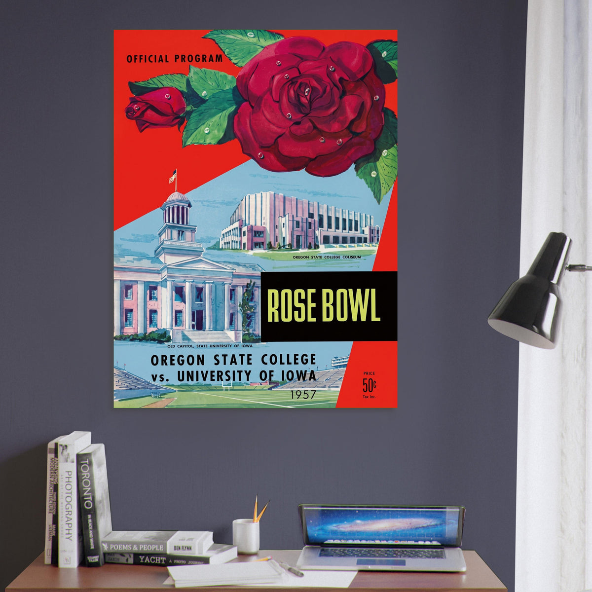 1957 Rose Bowl Oregon State vs Iowa Football Program Poster Vintage Art 6