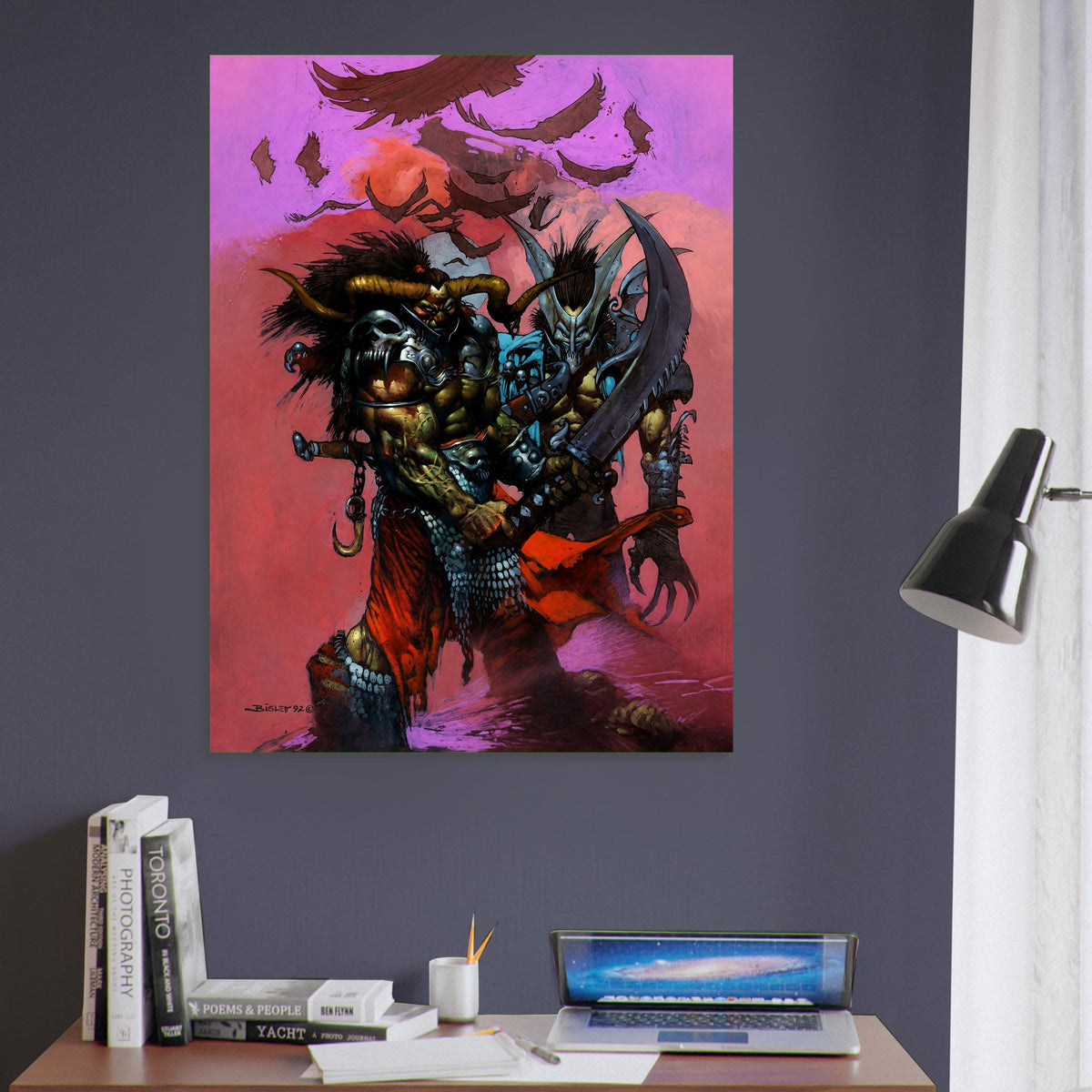Dark Fantasy Demon Warrior Poster – Horned Beast with Blade 1992 Wall Art Decor 6