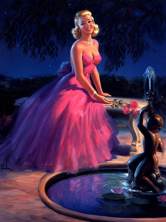 The Pink Dress by Art Frahm 1950 Poster – Vintage Pin-Up Art Wall Art Decor