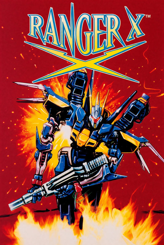 Ranger X Poster – Blue Robot Warrior with Guns Retro Art Wall Art Decor