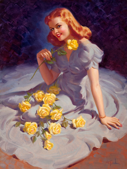 The Yellow Roses by Art Frahm 1950 Poster – Vintage Pin-Up Wall Art Decor