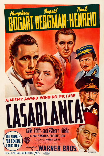 Casablanca 1944 Movie Poster – Bogart Bergman Classic Film Wall Art Decor