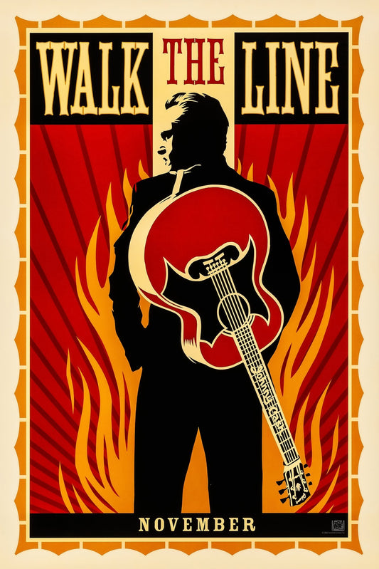 Walk the Line Movie Poster 2005 – Johnny Cash Guitar Flames Wall Art Decor