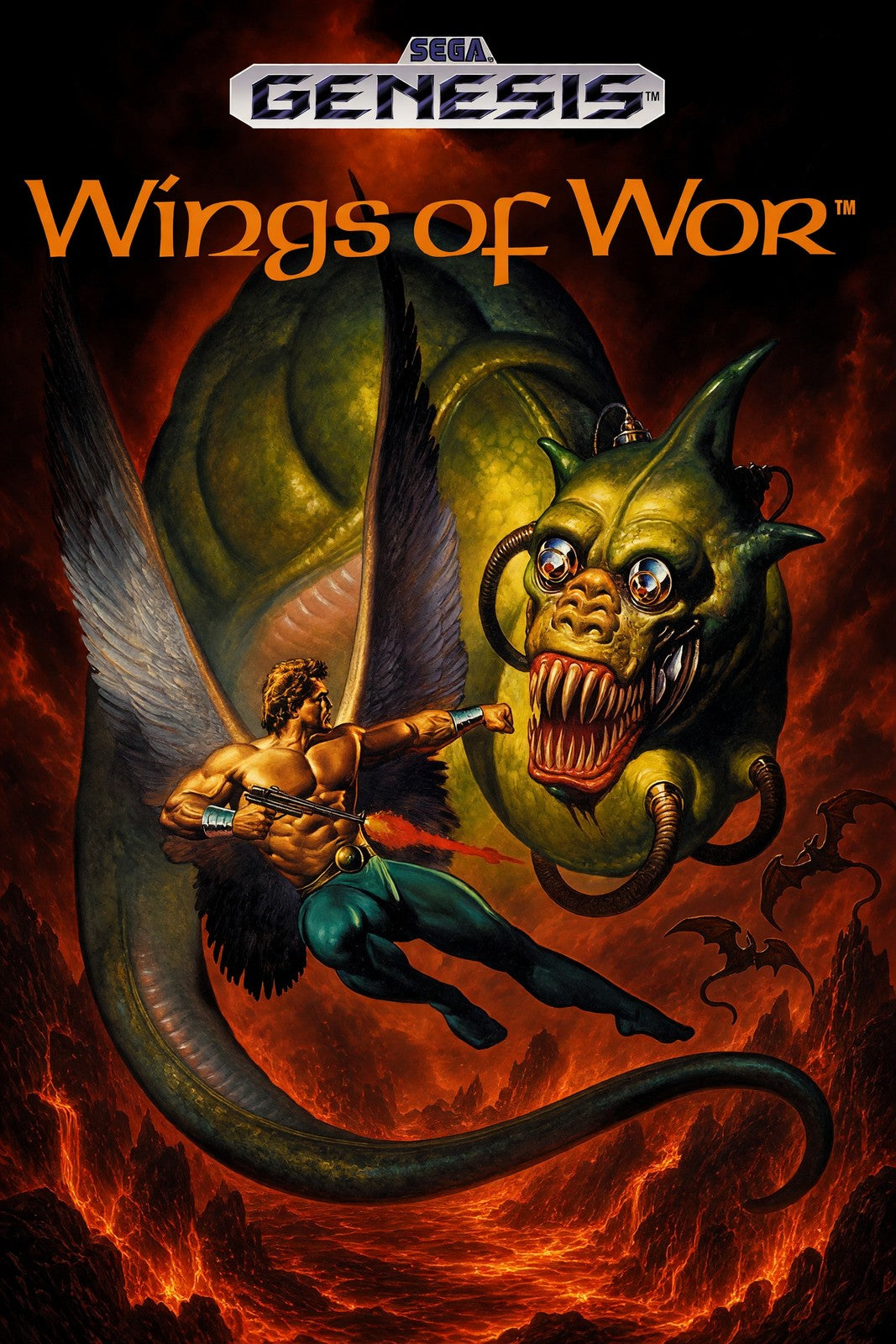 Wings of War Poster – Winged Warrior vs Monster – Retro Gaming Art