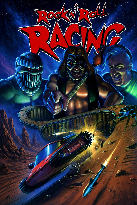Rock N Roll Racing Poster – Neon Demons Desert Speed Game Art Wall Art Decor