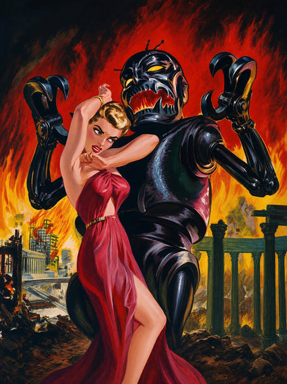 Norman Saunders 1950 Adventure Pulp Art Poster – Robot Monster Woman