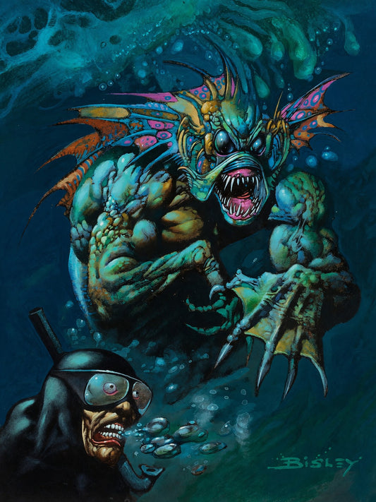 SIMON BISLEY SEA MONSTER THREATENS DIVER POSTER – HORROR ART Wall Art Decor