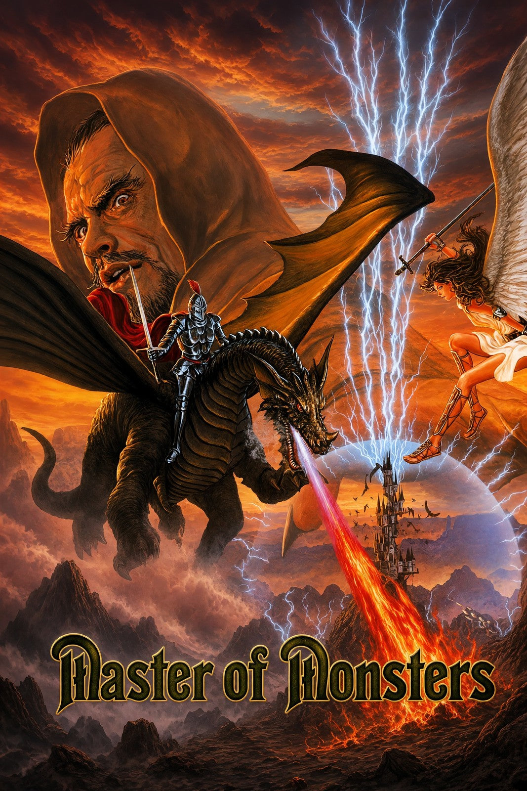 Master of Monsters Poster – Dark Sorcerer Dragon Rider Fantasy Art