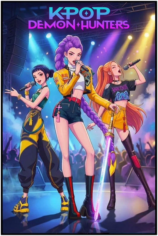 K-POP DEMON HUNTERS POSTER – ANIME KPOP GIRLS AT STAGE WALL ART PRINT UNFRAMED