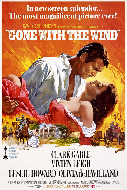 Gone with the Wind 1967 Movie Poster – Clark Gable Vivien Leigh Wall Art Decor