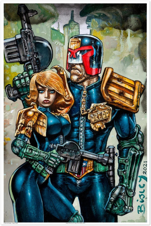 Judge Dredd & Psi-Judge Aluminum Poster – Re-Print of Simon Bisley’s 2021 Art
