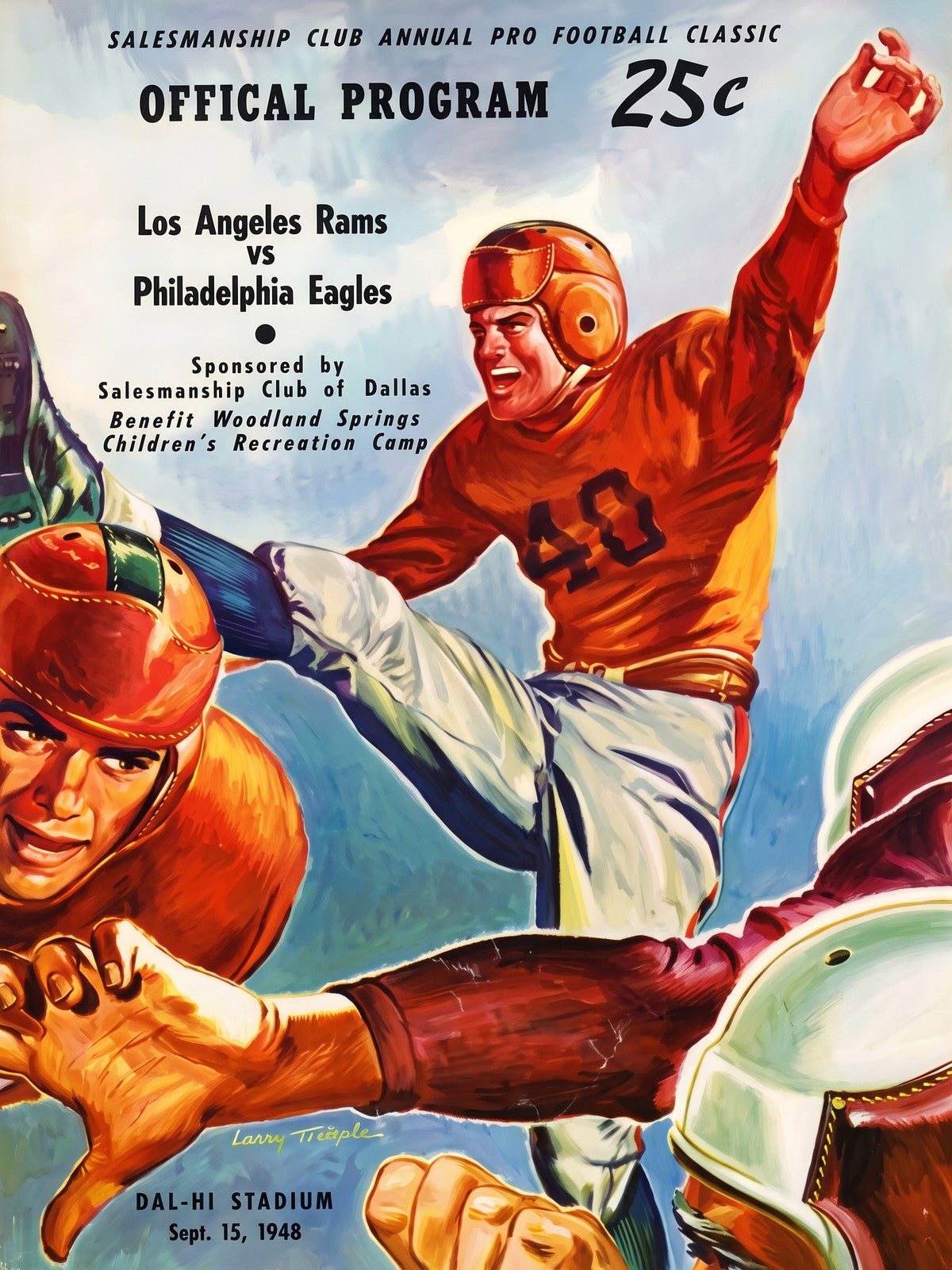 1948 Los Angeles Rams vs Philadelphia Eagles Football Program Poster Vintage