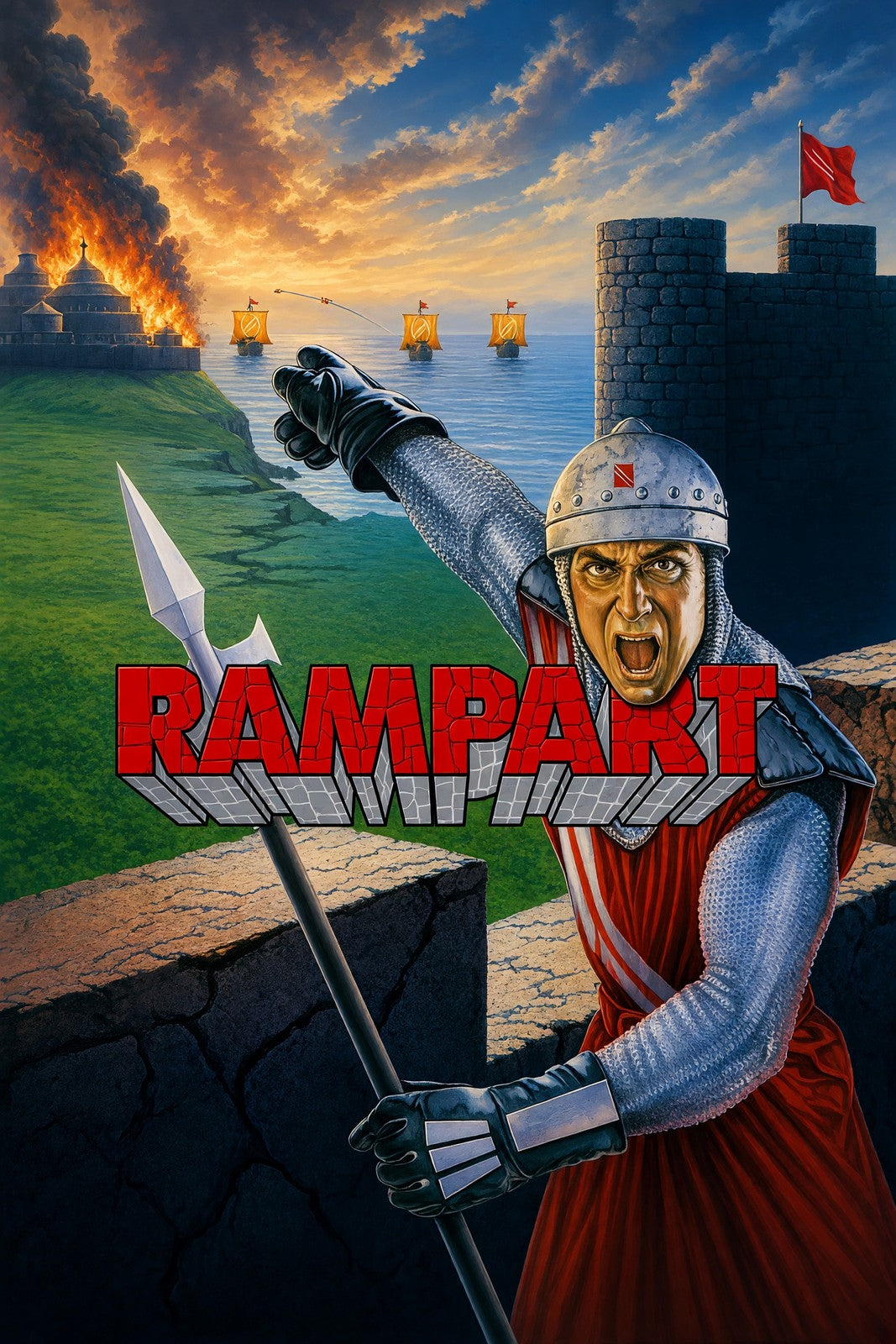 Rampart Arcade Game Poster – Medieval Warrior Castle Defense 1990 Wall Art Decor