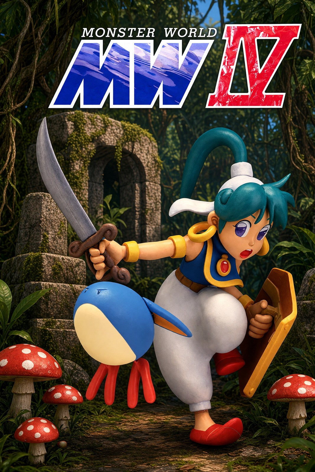 Monster World Z Poster – Adventure Hero with Sword Game Art Wall Art Decor