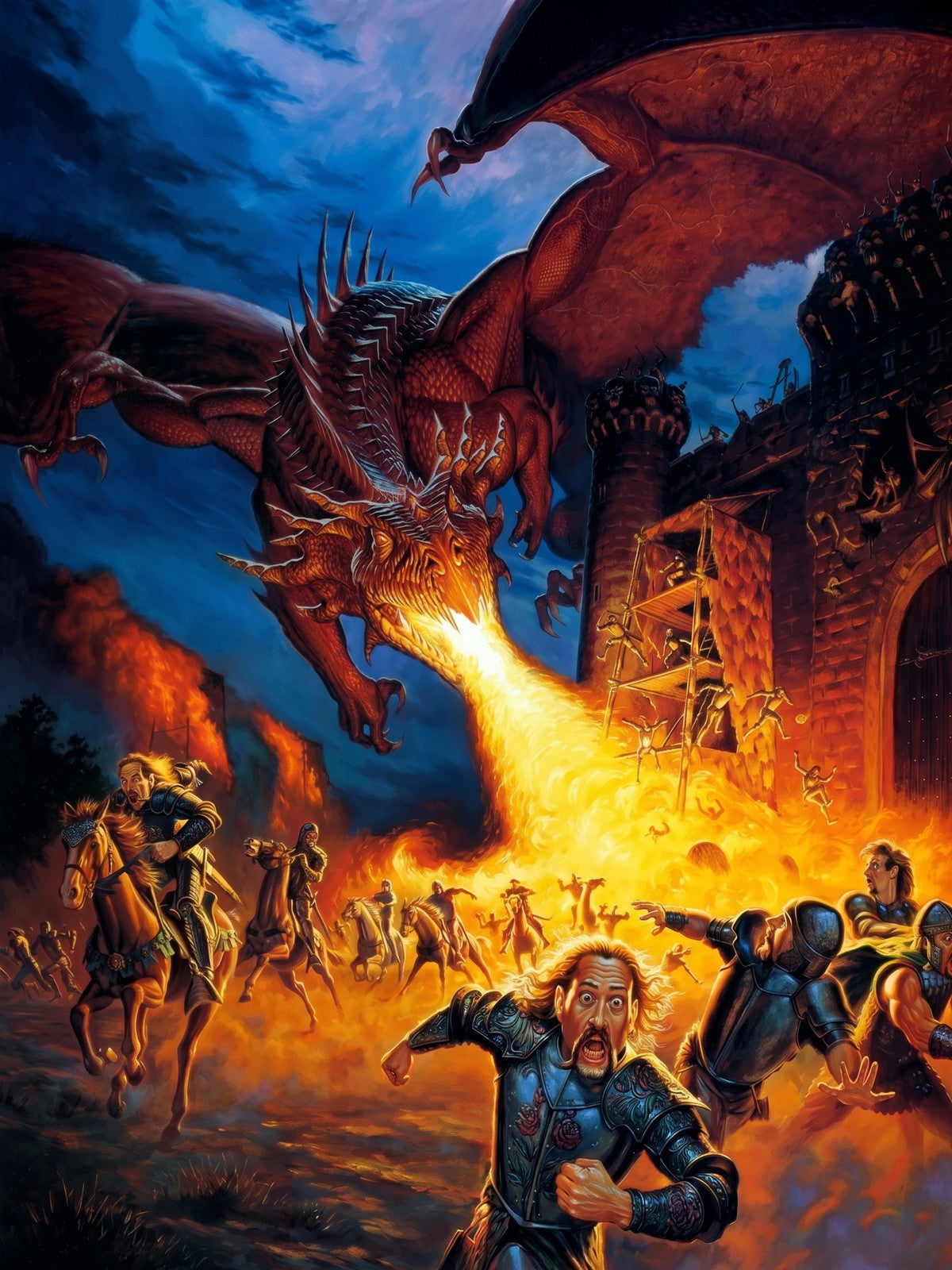 Red Dragon Attack Poster – Dragonstrike by Todd Lockwood D&D Fantasy Art 1998