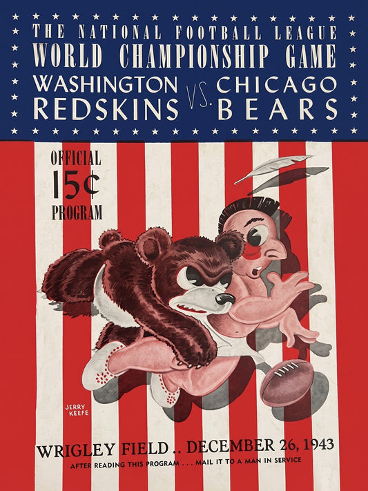 1943 Championship Washington Redskins vs Chicago Bears Football Program Poster