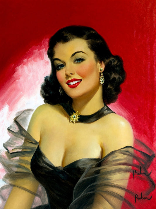 Art Frahm Woman Against Red 1950 Poster – Vintage Pin-Up Art Wall Art Decor
