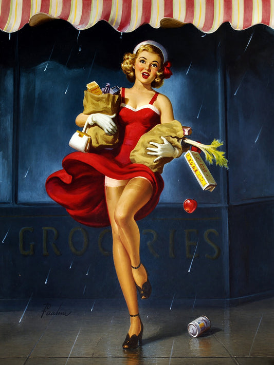 Art Frahm A Sudden Gust in the Rain 1952 Poster – Vintage Pin-Up Wall Art Decor