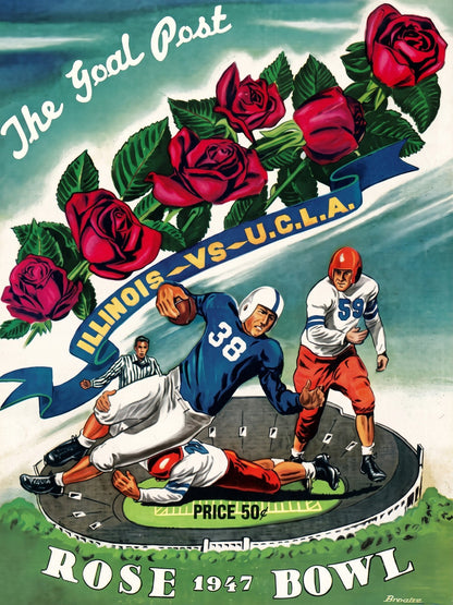1947 Rose Bowl Football Poster – Illinois vs UCLA Game Day Art Wall Art Decor