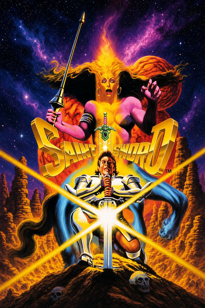 Saint Sword Poster – Cosmic Warrior Fantasy Art Print Wall Art Decor