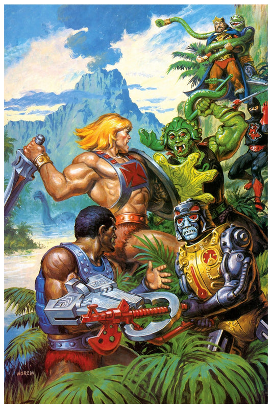 He-Man Battle Ram Poster – Earl Norem MOTU Art, Jurassic Planet Style