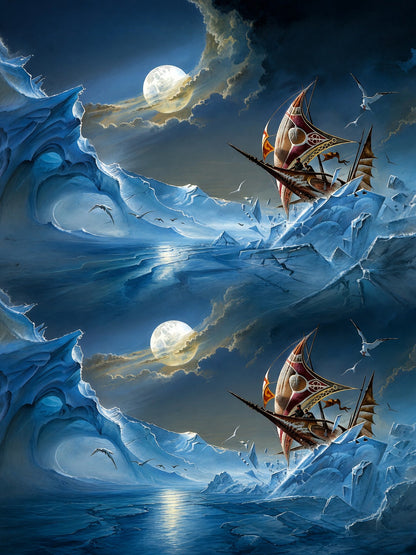 Bruce Pennington Icebound Voyager Poster – Fantasy Ship Ice World Wall Art Decor