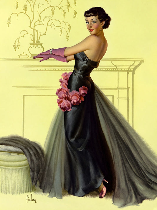 Art Frahm Pin-Up in Front of Fireplace Poster 1950 Wall Art Decor