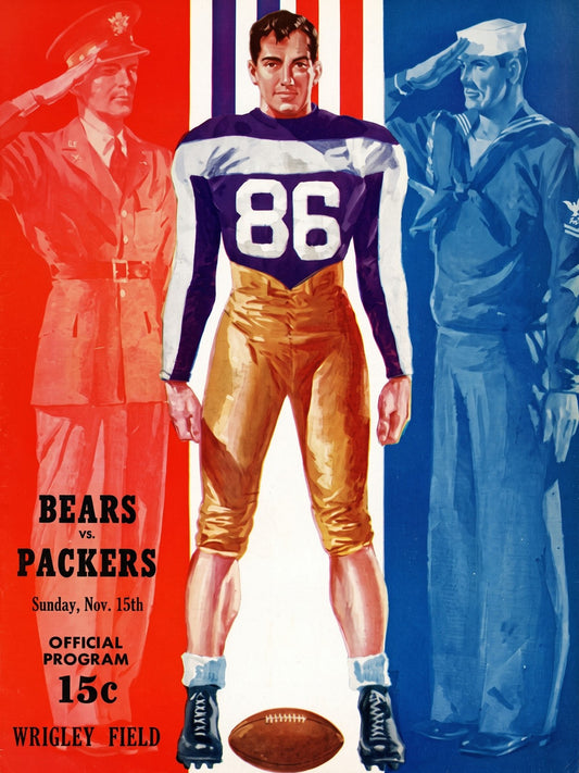 1942 Chicago Bears vs Green Bay Packers Football Program Poster Wartime Salute