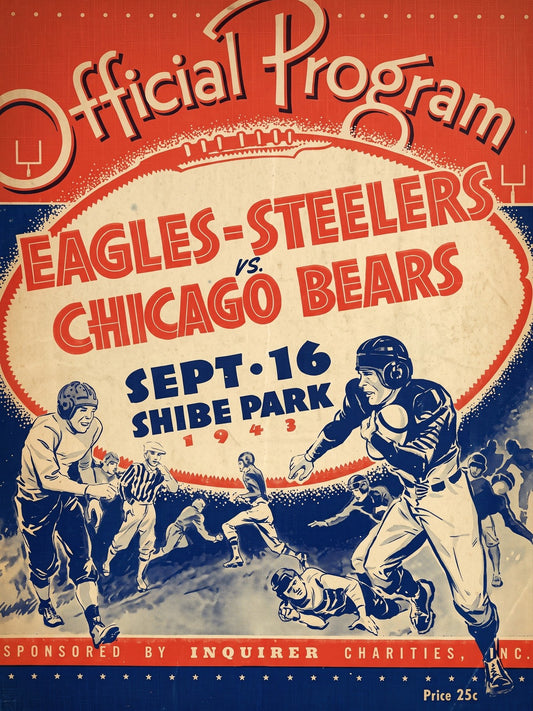 1943 Steagles vs Chicago Bears Football Program Poster Eagles Steelers Wartime