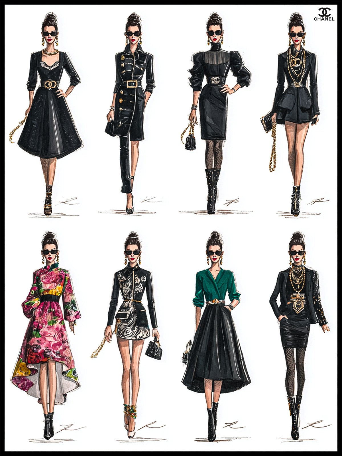 Karl Lagerfeld Chanel Fashion Collection Design Sketches Poster Wall Art Decor