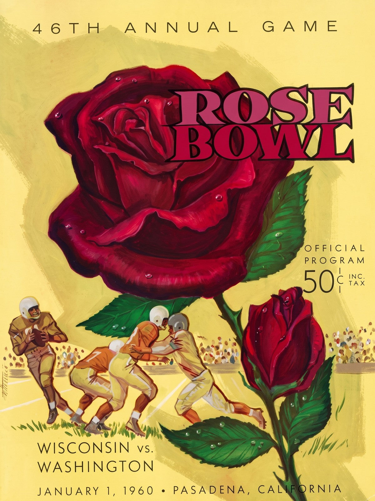 1960 Rose Bowl Wisconsin vs Washington Football Program Poster Vintage Art