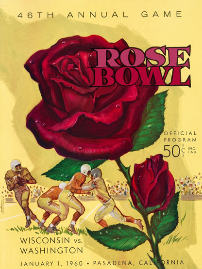 1960 Rose Bowl Wisconsin vs Washington Football Program Poster Vintage Art