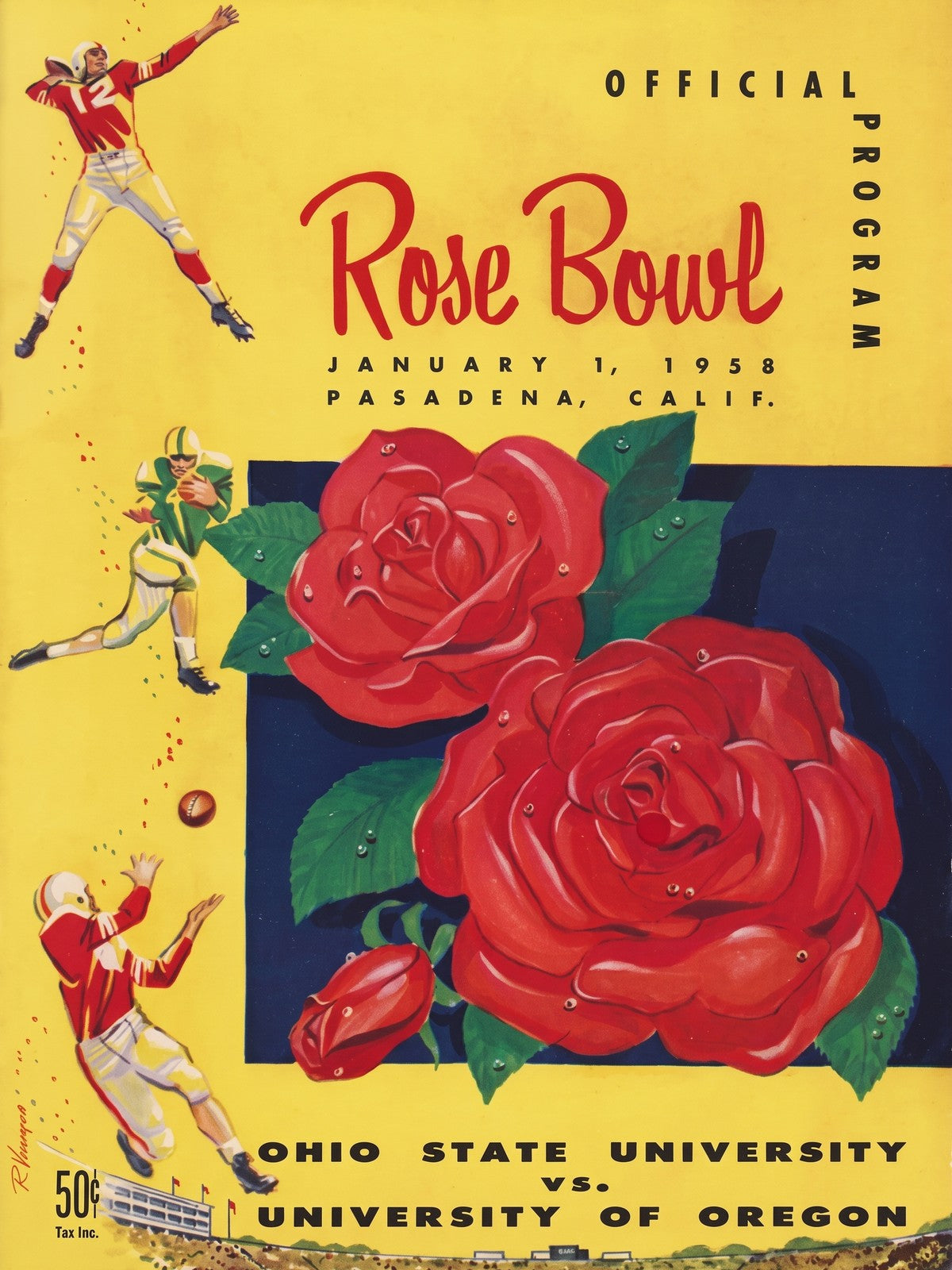 1958 Rose Bowl Ohio State vs Oregon Football Program Poster Vintage Art