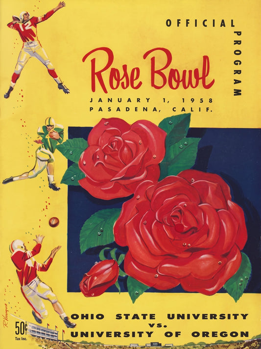 1958 Rose Bowl Ohio State vs Oregon Football Program Poster Vintage Art