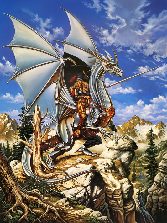 SILVER DRAGON BY CLYDE CALDWELL POSTER DUNGEONS & DRAGONS FANTASY DECOR