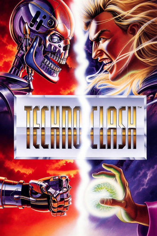 TechnoClash Poster - Robot vs Sorceress Sci-Fi Game Art Wall Art Decor