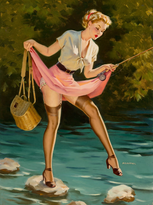 Arnold Armitage Fishing Pin-Up Poster - Vintage Retro Art Print