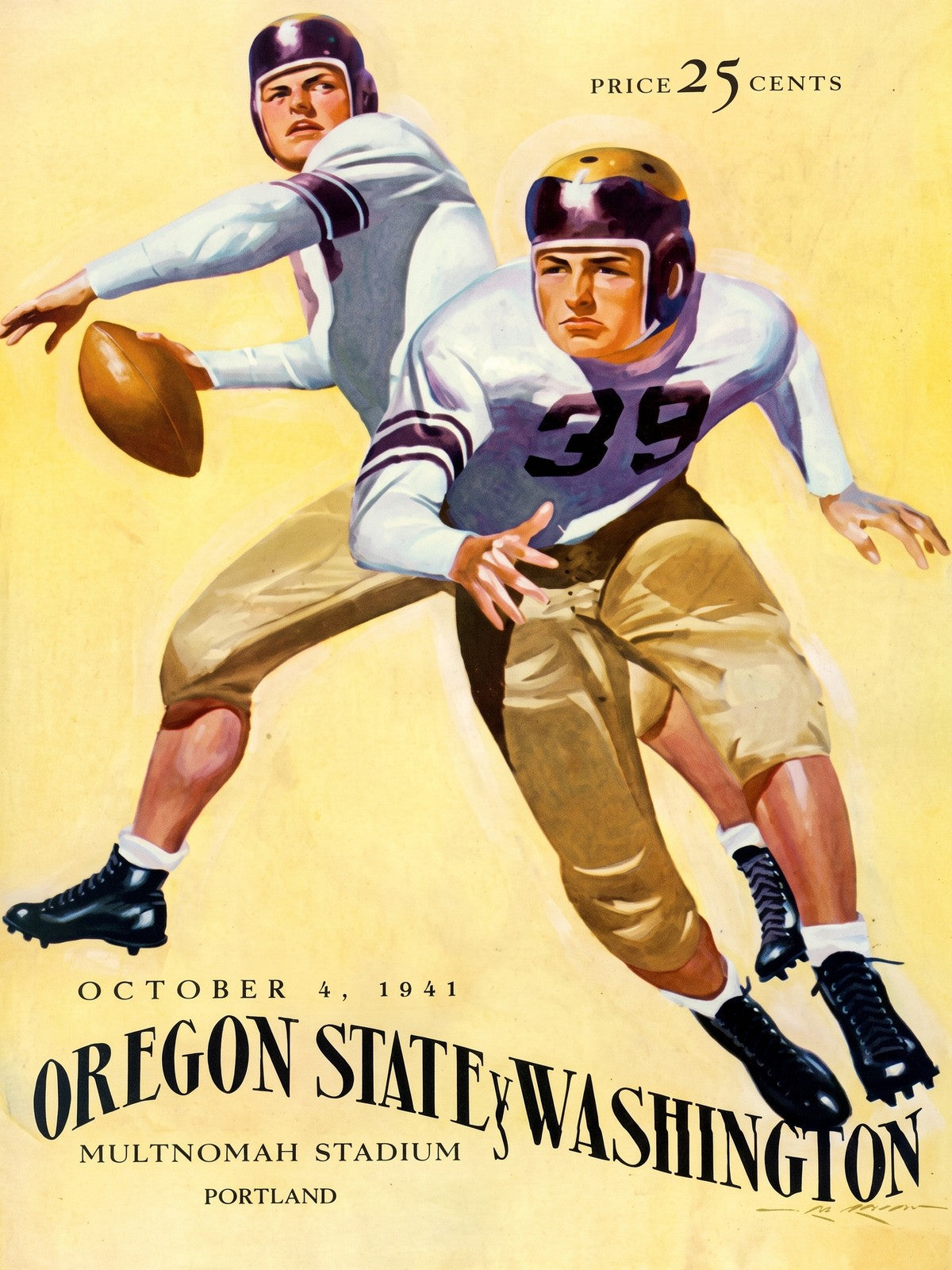 1941 Oregon State vs Washington Football Game Poster Wall Art Decor