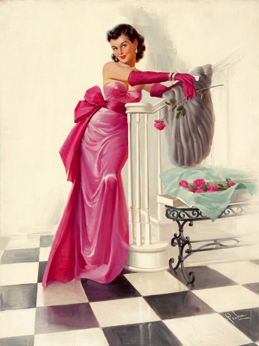 Roses From You by Art Frahm Poster 1956 – Elegant Woman Pink Wall Art Decor