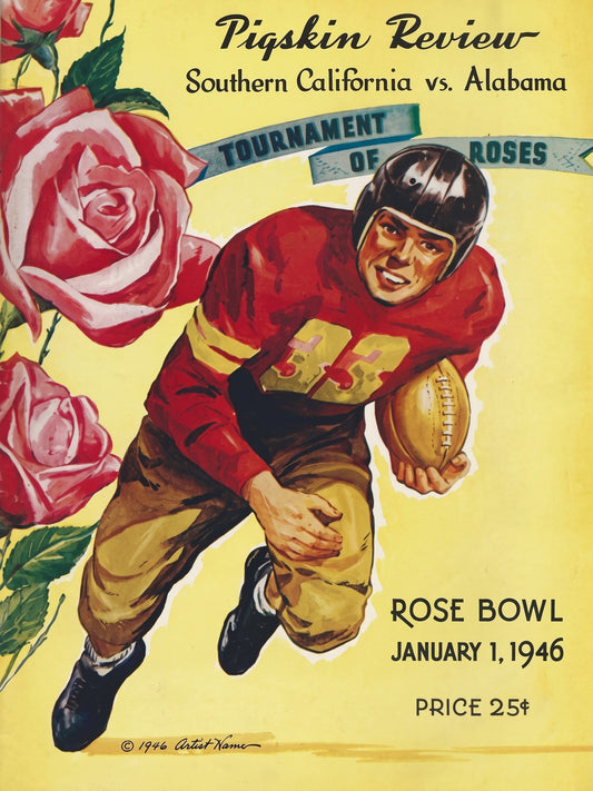 1946 Rose Bowl USC vs Alabama Football Program Poster Vintage College Art