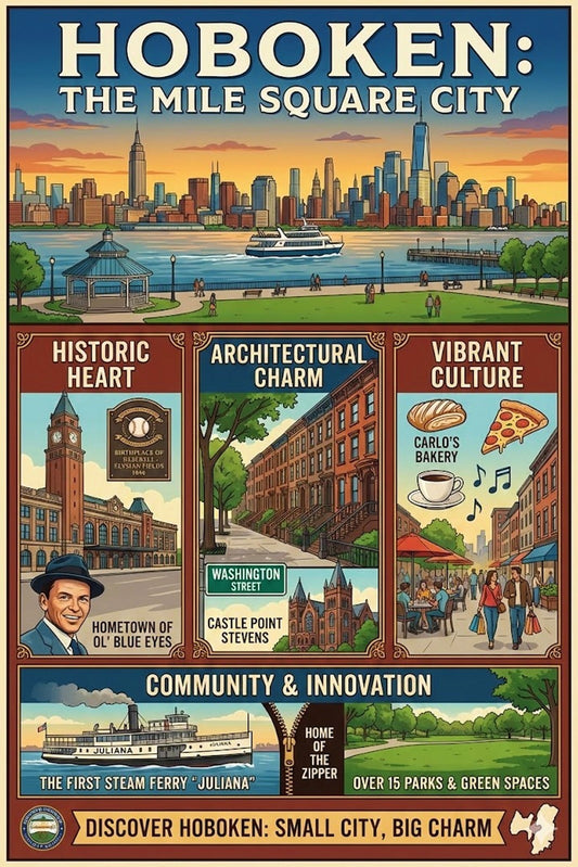 HOBOKEN CITY POSTER – MILE SQUARE VINTAGE STYLE TRAVEL ART PRINT